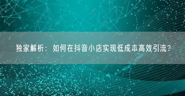 独家解析：如何在抖音小店实现低成本高效引流？