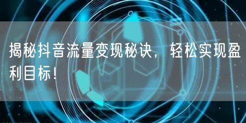 揭秘抖音流量变现秘诀，轻松实现盈利目标！